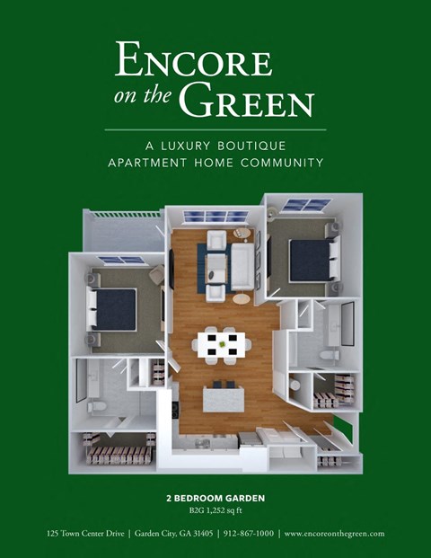 Floor plan for 2 beds, 2 baths, 1252 sqft